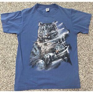 Vintage Turner White Tiger T-Shirt Graphic 90s Short Sleeve Nature Men MEDIUM